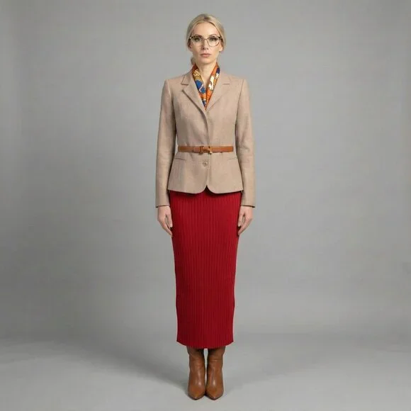 Vintage 1990s Custom Tailored Beige Wool Herringbone Blazer S/M - Picture 2 of 11